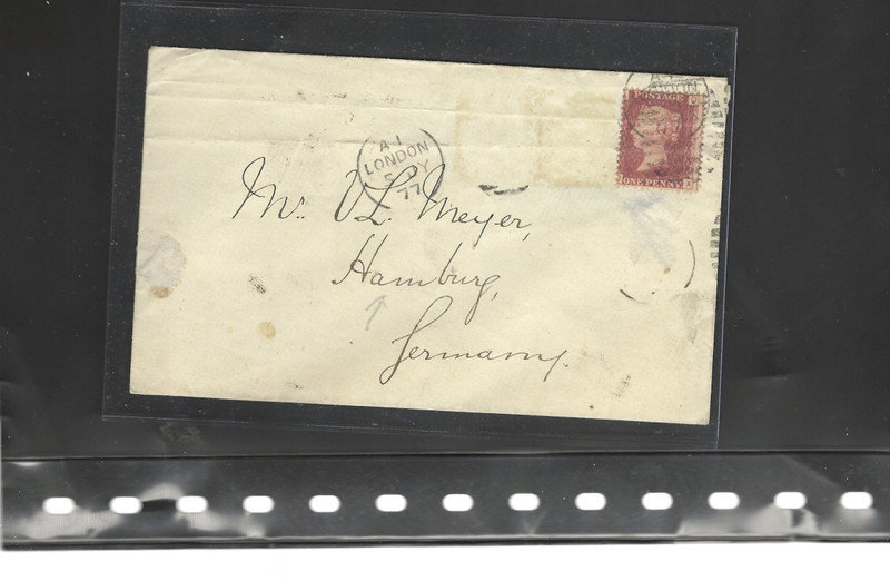 GREAT BRITAIN-COVER-1877-MISSING 2 STAMPS-1 P RED-CANCELS--#308