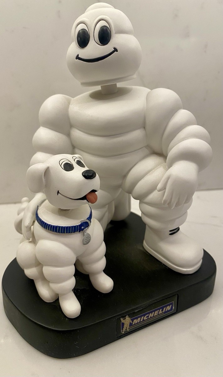 VTG MICHELIN MAN MR. BIB BIBENDUM & WHITE DOG BOBBLEHEAD FIGURINE