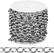 16.5 FT Stainless Steel Rolo Cable Chains Bulk for Jewelry Making, 5.5Mm 304 S