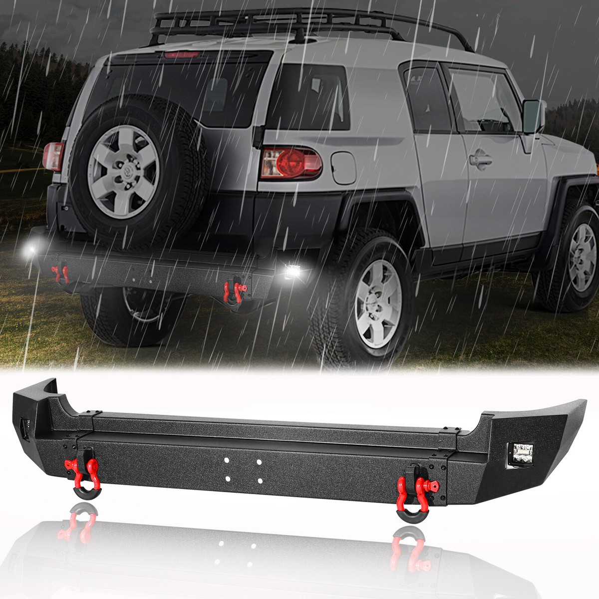 For 07 08 09-13 14 Toyota FJ Cruiser Steel Rear Bumper W/LED