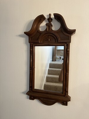 Vintage Federal Style Brown Wood-Look Resin Mirror Home Interiors Wall Mount