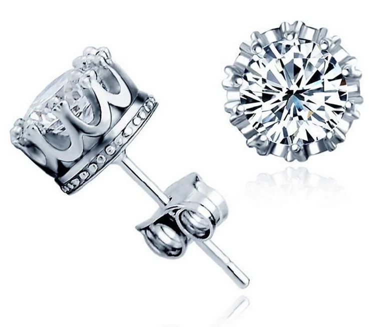 Mujeres 925 Plata Cristal Estrás Corona Dije Pendientes Pendientes Regalo EE. UU. Foto 2 de 4