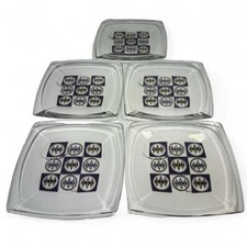 VTG Purple Gold MCM Checker Print Set of 5 Gay Fad Square Plates with Cup Ledge