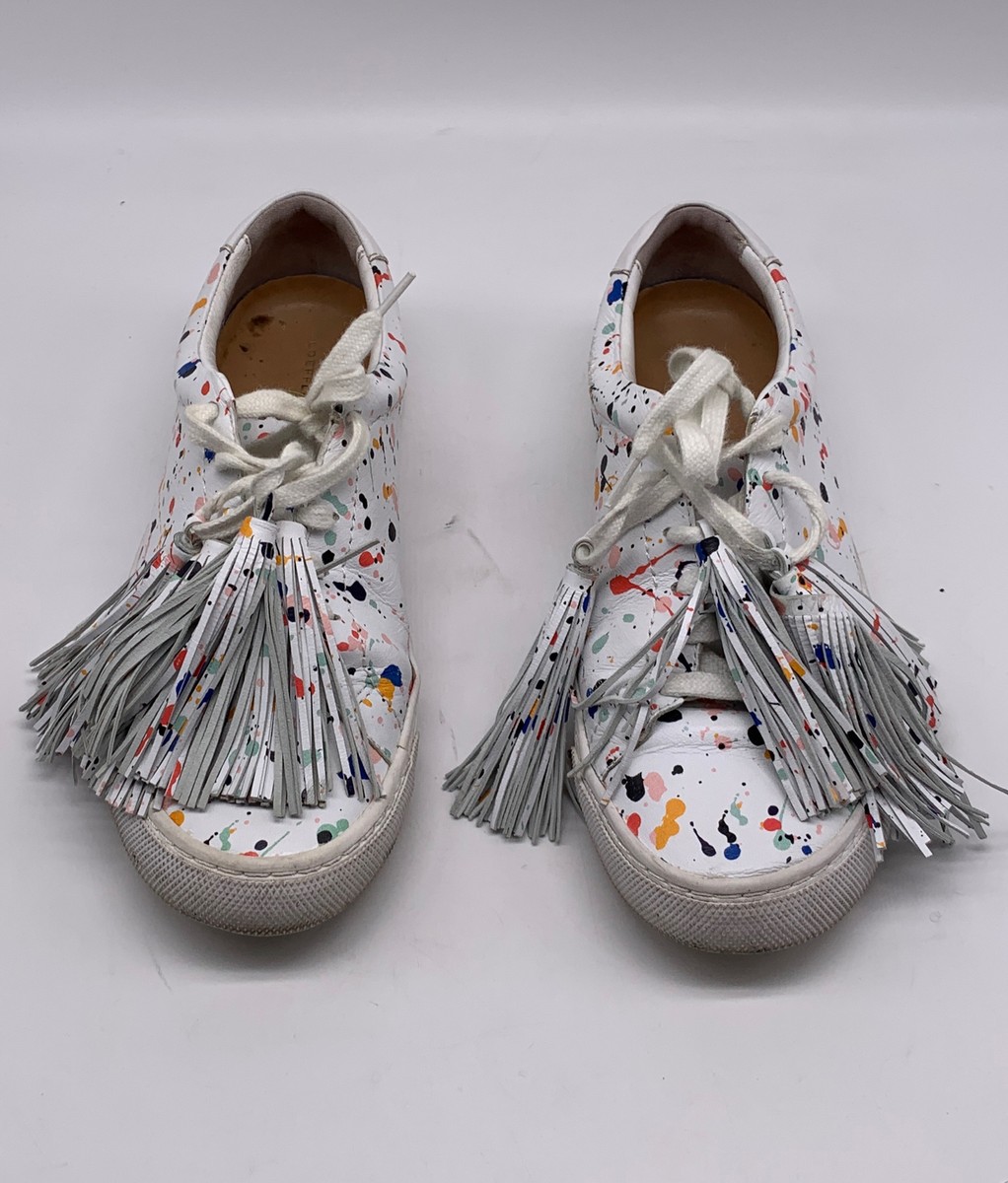Loeffler Randall Womens Logan White Multi Splatter Tassel