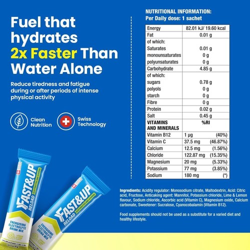 Fast&Up Reload Electrolyte Powder Drink Mix |15 sachets| 5 Electrolytes & Vitam - Picture 2 of 8