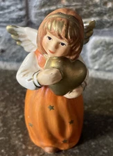 Vintage Christmas Goebel 2.5” Tall Angel Figurine Holds Gold Heart Ceramic