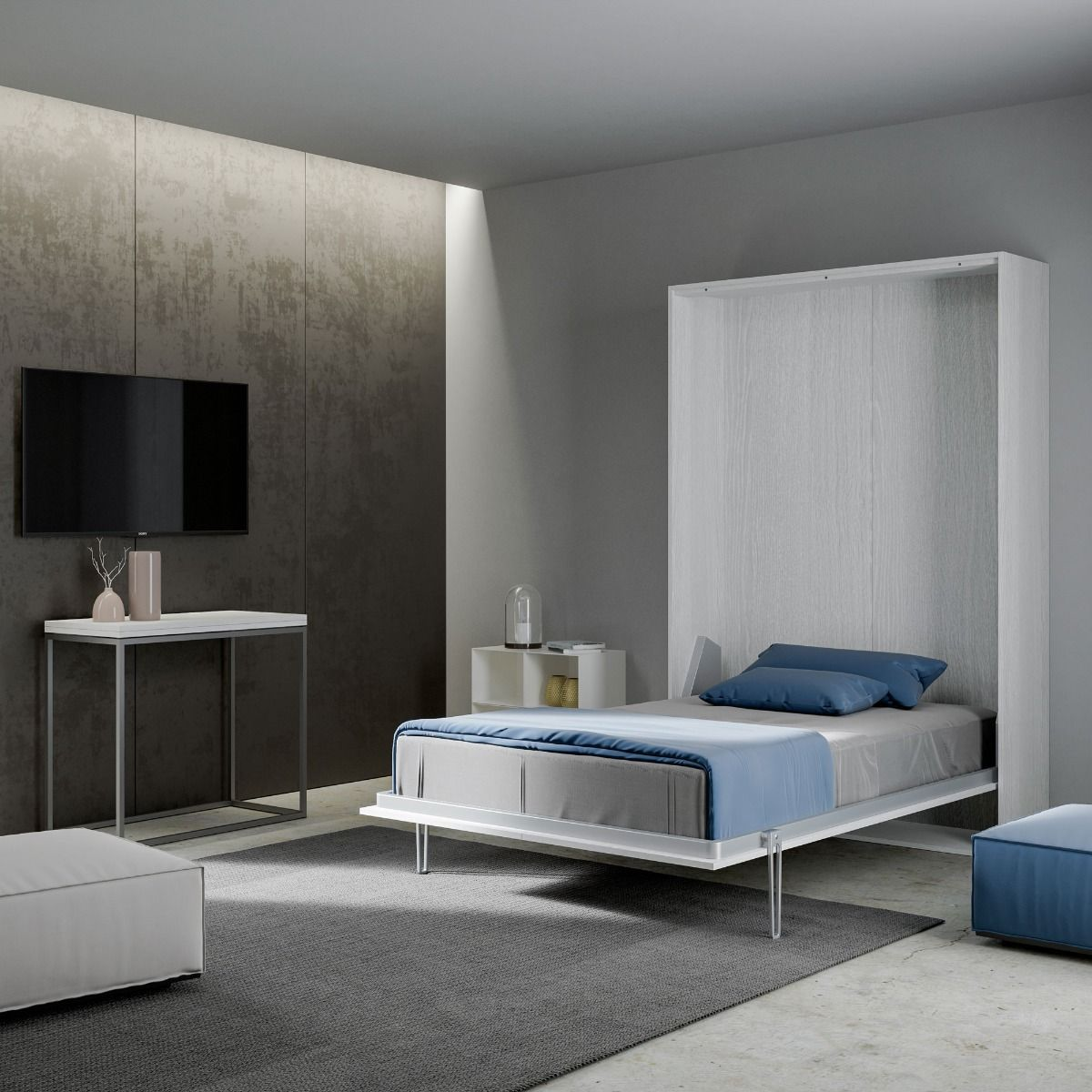 Letto una piazza e mezzo a scomparsa verticale Bianco Frassino KENTARO