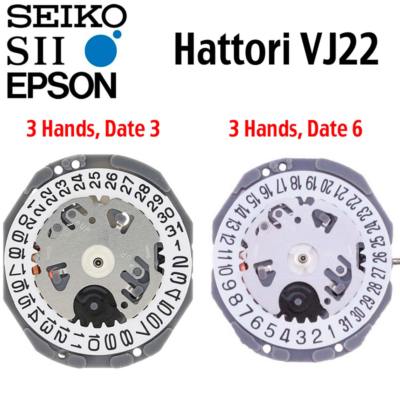 New Japan SII / TMI / Epson VJ22 Watch Movement, 6 3/4 x 8 Ligne, 3 Hand, D3/D6