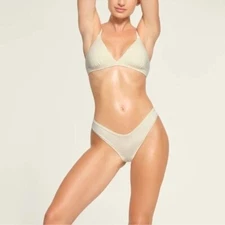 SKIMS Womens NWT Cotton Jersey Dipped Thong in Bone Size L High Cut arge