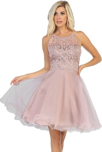 open lace back dress Dancing Queen 4262 - Sleeveless Satin A-Line Prom Dress Xs / Blush main image 0