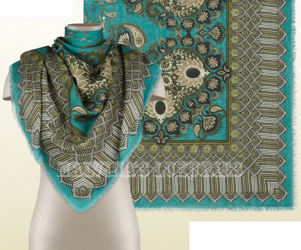 FOULARD GUCCI SIGNATURE IMPRIMÉ CACHEMIRE LIN ET COTON CHÂLE CARRÉ 51