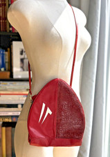 Vintage 1990s Red Leather Purse Tribal Arrowhead Shape New Wave Retro