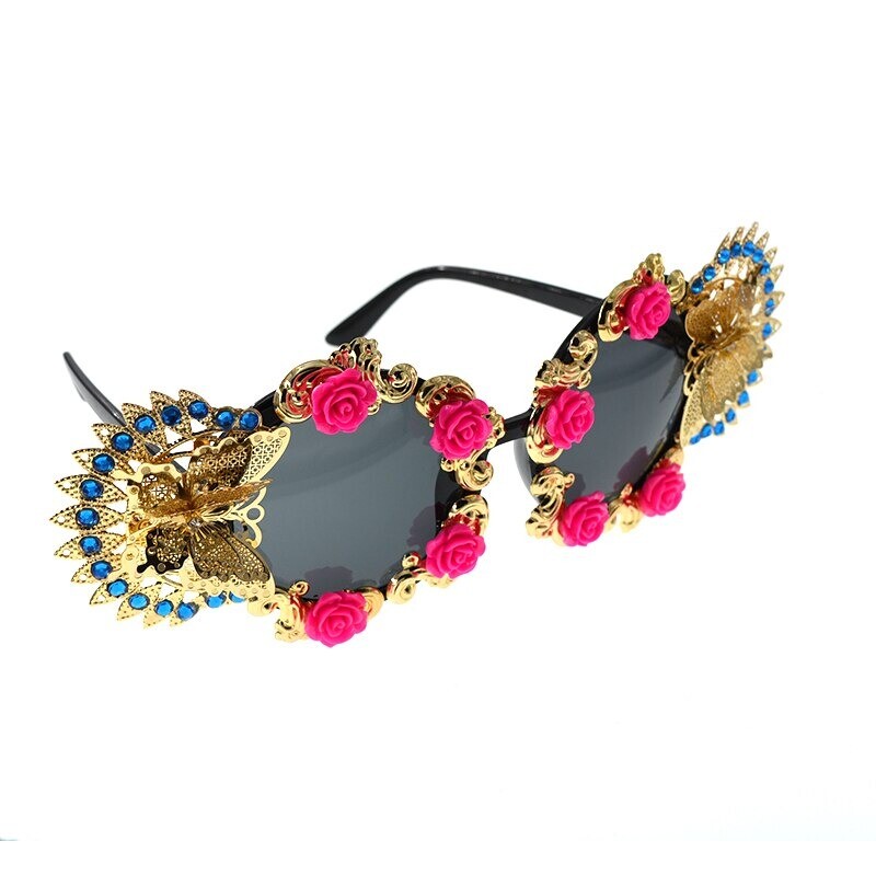 Baroque Flower Butterfly Oversized Sunglasses Rave Party Festival Cat Eye Shades