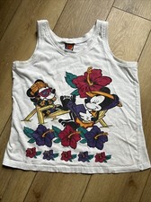 Vintage 90's Disney Unlimited Cropped Tank Top Mickey Mouse Minnie Tropical S/M 