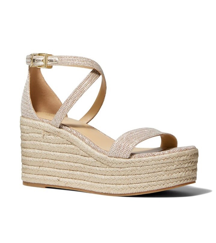 MICHAEL KORS Serena Espdarille Wedge Sandals Shimmery Pale Gold Wedges Size 9.5