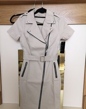 Size S Beige Dress Zip Up, Stretchy, Short Sleeve Biker Style Asymmetric Zippers