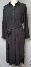 Tie-Belt Midi Shirt Dress In Black Size Large (Old Navy) NWT Free Shipping