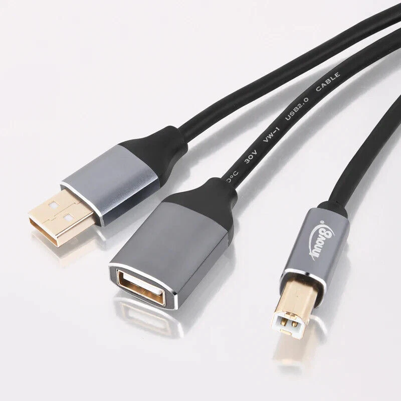 Wonderwires USB-B 2.0 Male to USB-A Male & Female Splitter Printer Cable 1m - Image 2 of 4