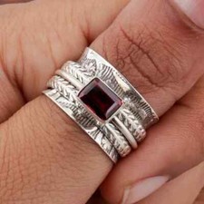 Garnet 925 Sterling Silver Band Spinner Meditation Handmade Ring All Size-U-158