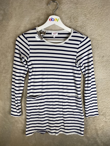 seed HERITAGE Casual T-Shirt Top Size 9 Womens White Striped Long Sleeve
