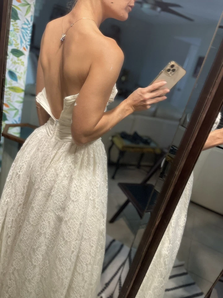 Vestido de noiva vintage Gunne Sax por Jessica McClintock espartilho branco desossado - XS - Imagem 4 de 4