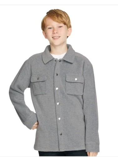 Quiksilver Youth Boys Size XS 5/6 Fleece Shirt Jacket Shacket Pockets Snap Gray