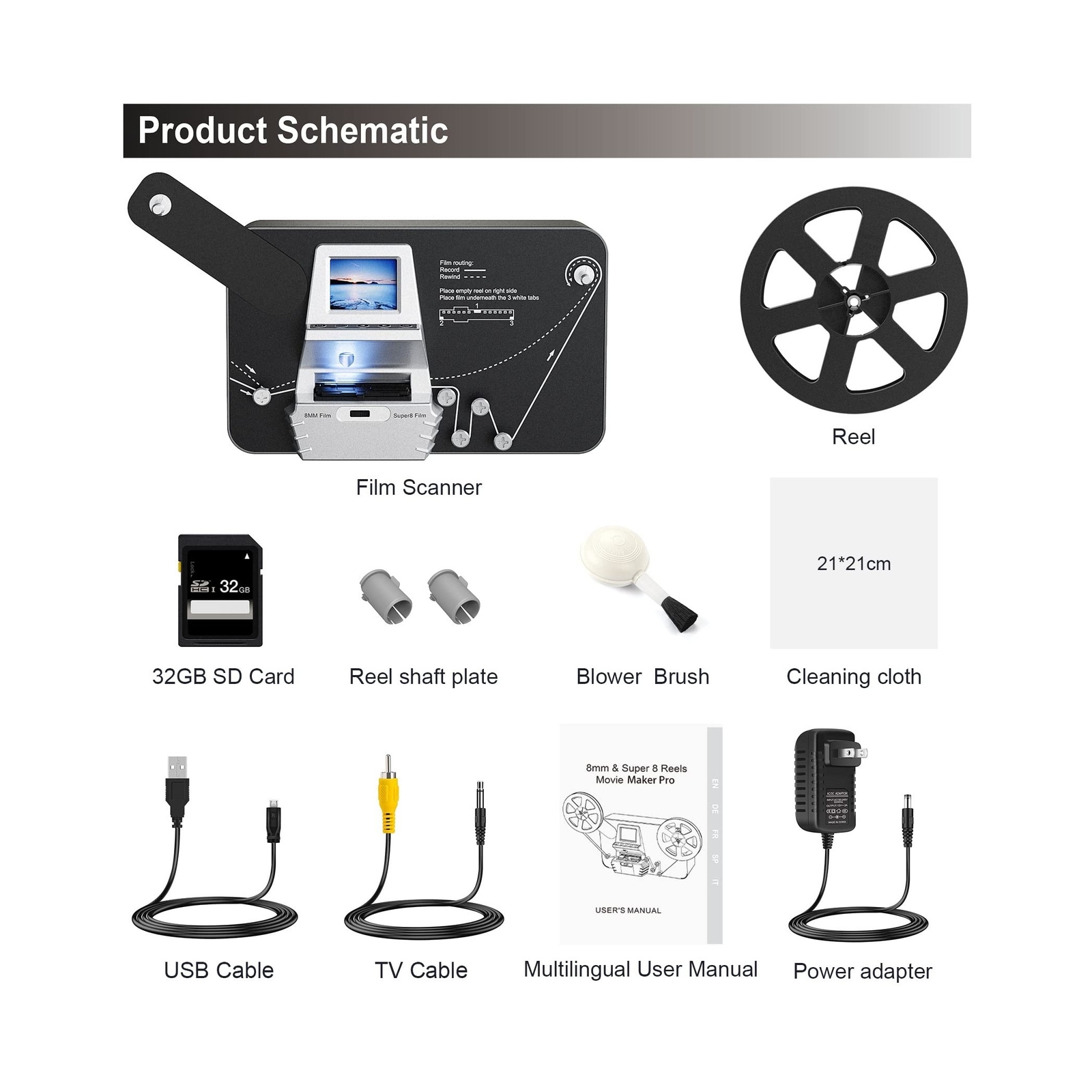 8mm & Super 8 Reels to Digital Film Scanner Converter, Film Digitizer with 2....