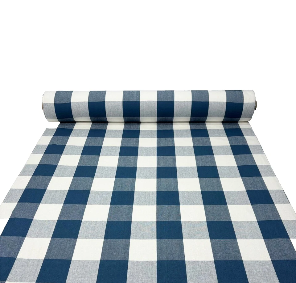 DESIGNER LARGE BUFFALO CHECK SAPPHIRE BLUE WHITE MULTIUSE FABRIC BY YARD 55"W - Image 2 of 4