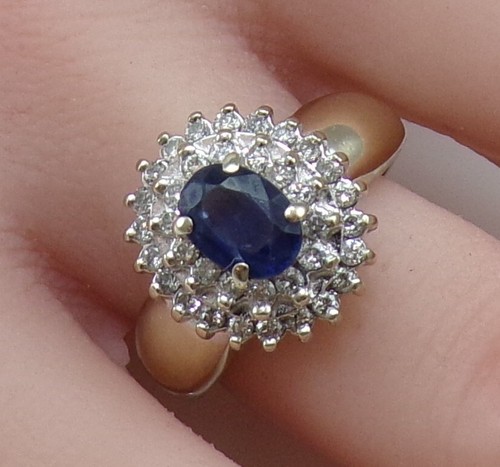 14K White Gold Natural Blue Sapphire & Diamond Double Halo Ring Size 7 LMC2 - Picture 2 of 7