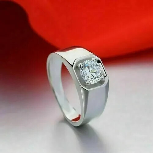 2CT Round Cut Lab Created Diamond Men's Engagement Ring 14K White Gold ...