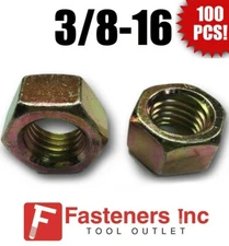 (Qty 100) 3/8-16 Grade 8 Finish Hex Nuts Yellow Zinc Plated Hardened 