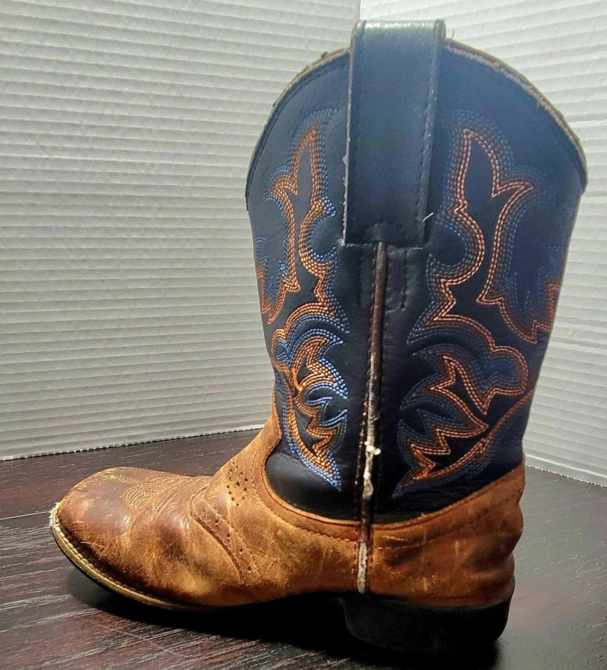 Justin Marrón Botas Juveniles Talla 12D Azul Púrpura Naranja Costuras Envejecidas  Foto 4 de 4