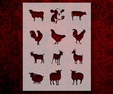 Farm Animals Cow Chicken Goat Sheep Stencil 8.5 x 11 Inches for Painting