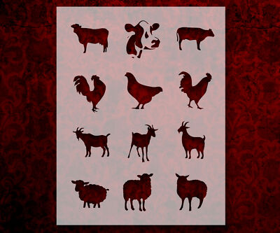 Farm Animals Cow Chicken Goat Sheep Stencil 8.5 x 11 Inches for Painting
