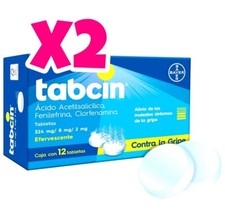  2 TABCIN vs la gripe y tos, 2 Cajas con 12 tabletas cada una