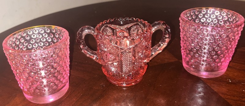 Lot Of 3 Pink Glass Hobnail Candleholders Maybe Fenton