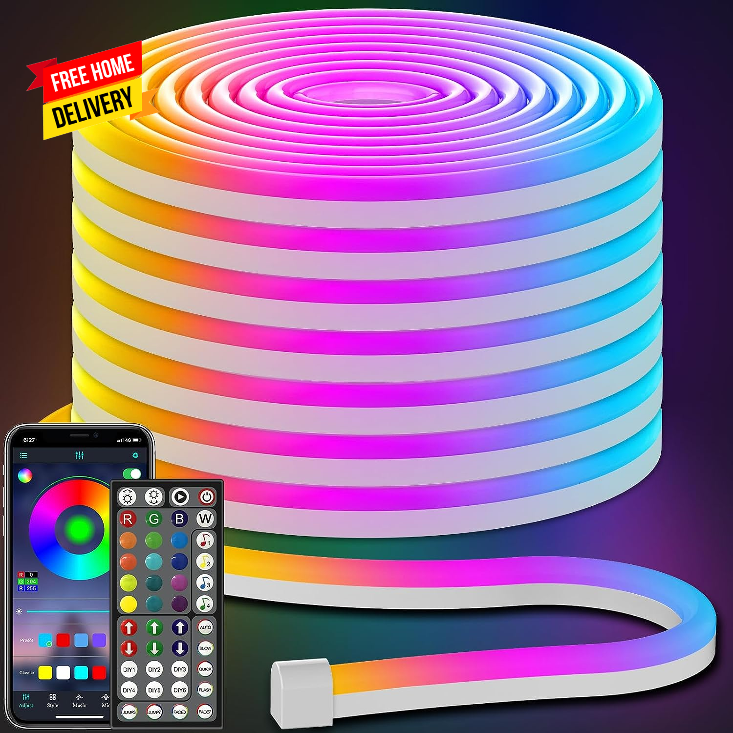 Led Neon Rope Lights 50Ft,Control with App/Remote,Flexible Led Rope Lights,Multi