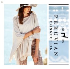 Peruvian Connection Ivory Sheer Baby Alpaca Wool Knit Flyaway Poncho One Size