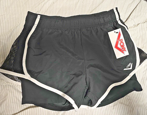 AUTHENTIC " PONY " WOMEN'S BLACK WHITE ACTIVEWEAR SHORTS W/BRIEFS SIZE SMALL - Picture 2 of 8
