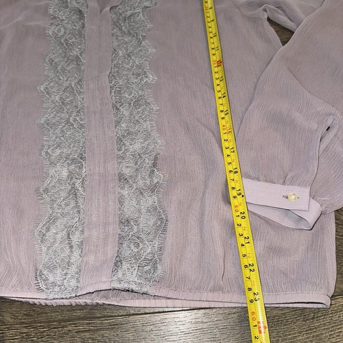 Ann Taylor Womens Sheer Blouse Sz XS Lavender Purple Lace V-Neck Long Sleeve Y2K - Picture 8 of 19