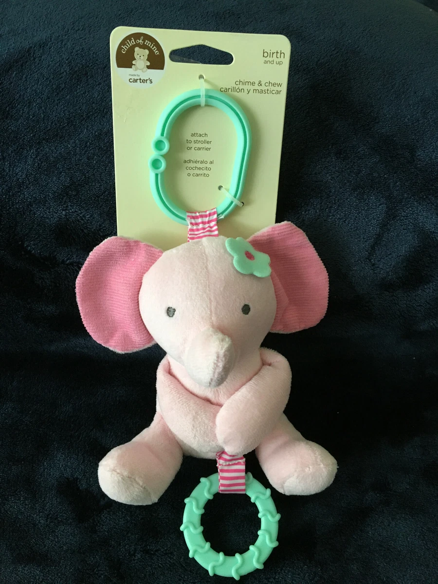 New Carters Chime & Chew pink elephant teether rattle crib stroller baby  toy