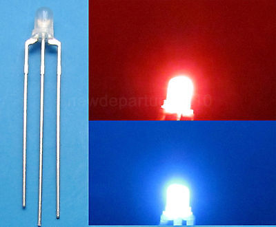 100pcs 3mm Dual Bi-Color Red/Blue Diffused Bright 3-Pin Led Common Anode Leds