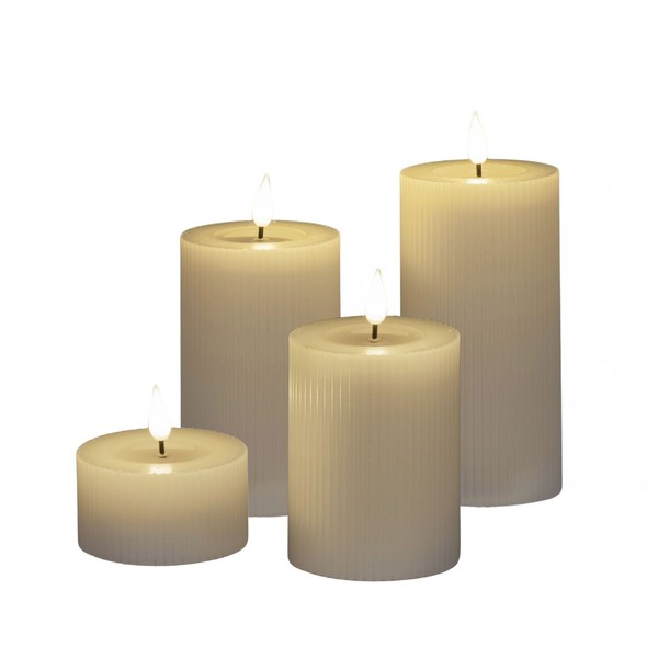4Er Set Led Kerzen Streifen H. 4-15Cm D. 7,5Cm Creme Mit Timer Formano-image