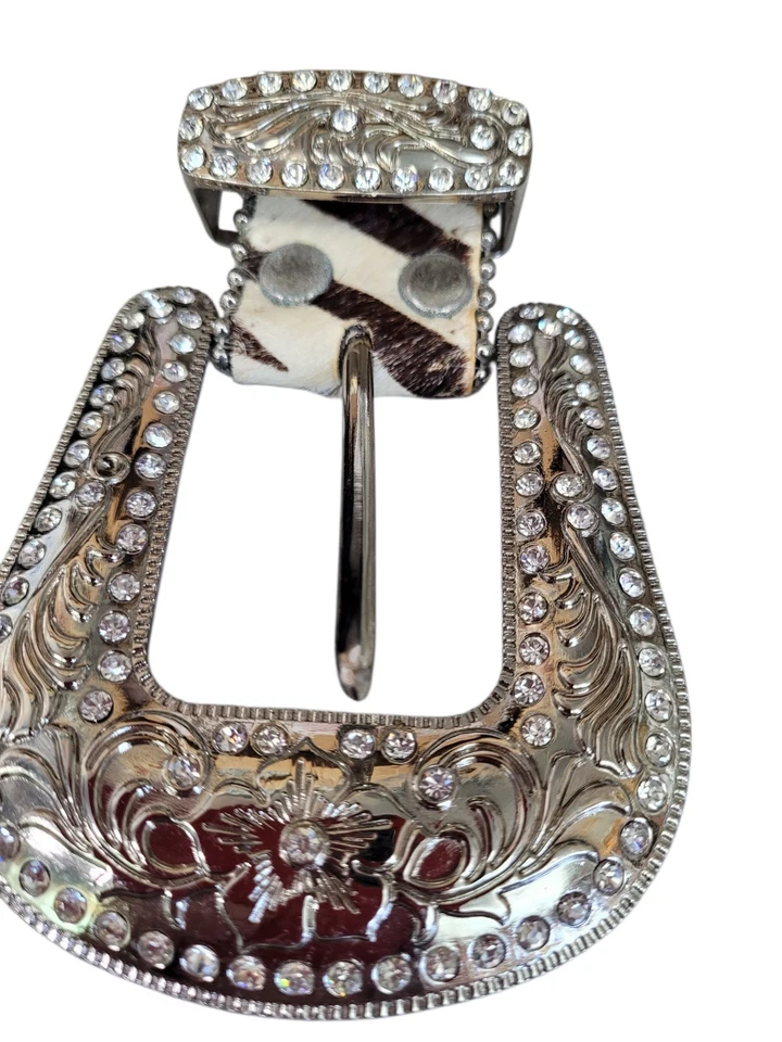 Cinto de couro Montana West ocidental estampa de zebra cabelo de bezerro strass cravejado 36 - Imagem 4 de 4