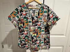 Rudolph The Red Nosed Reindeer Christmas Women's L Scrub Top EUC Nurse Tech Aide