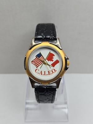 Star Line CALEO US Canada Flag Law Enforcement Quartz Watch New Battery Rare Vtg