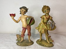 Presepe vintage coppia personaggi antichi 50s statuine epoca da collezione 20cm