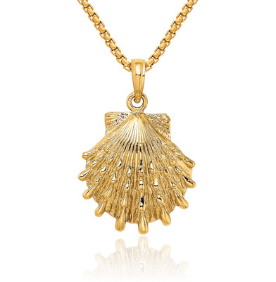 14K massive Gelbgold Löwen Pfote Jakobsmuschel Muschel Halskette