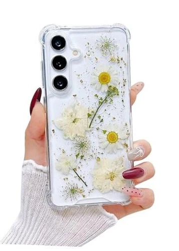 Compatible with Samsung Galaxy S25 Case Cute Pressed Dried Real Flowers Design 