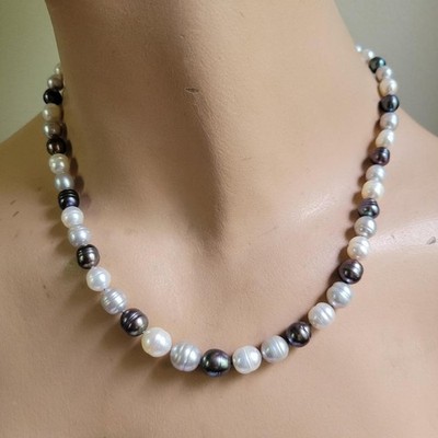 Barock Perlenkette weiß Pfau schwarz 18'' Kokette 90er
